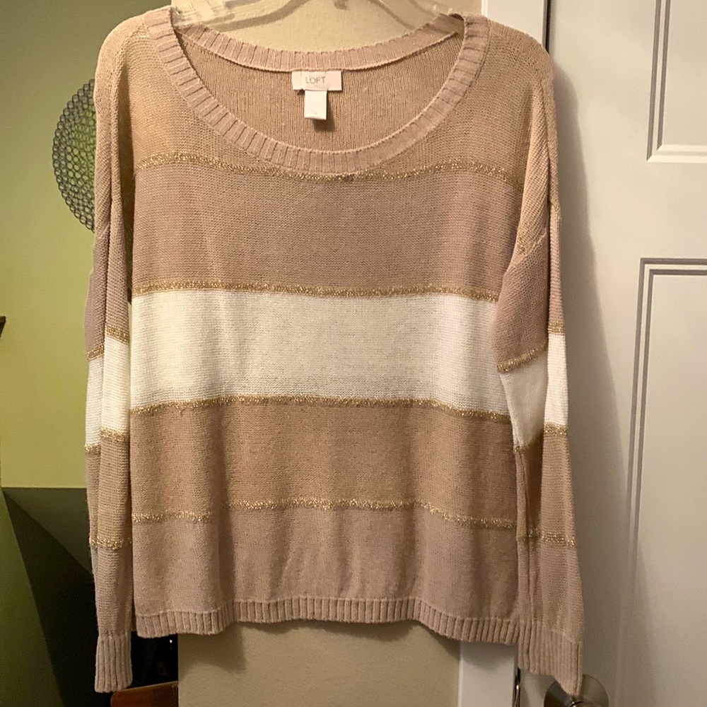The Loft Neutral Tone Sweater M Gold Lightweight Subtle Metallic Shimmer Glam